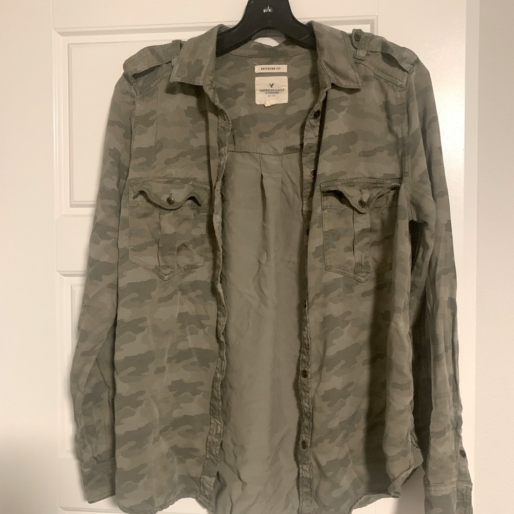 Camo American Eagle Button-Down Top - image 1